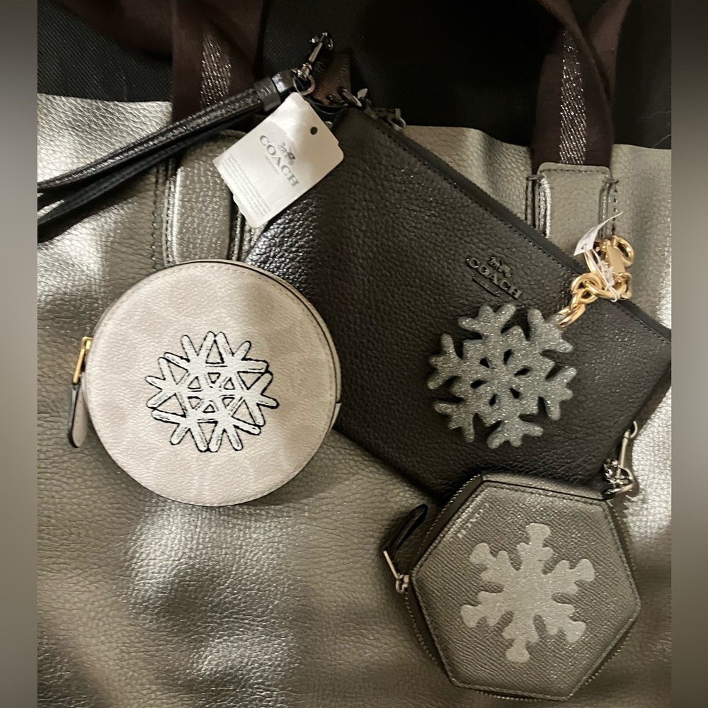 NWT! Coach 5 piece gunmetal shimmer Darby tote set